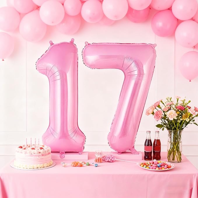 Pink Number 17 Balloons, Big Large Foil Number Balloons, Jumbo Giant Mylar Balloons for Birthday Party Decorations Supplies Anniversary (Number 17)
