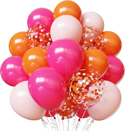 Pink and Orange Balloons, 50pcs 12 inch Hot Pink Orange Confetti Balloons for Baby Shower Theme Party Supplies Summer Birthday Party Decorations