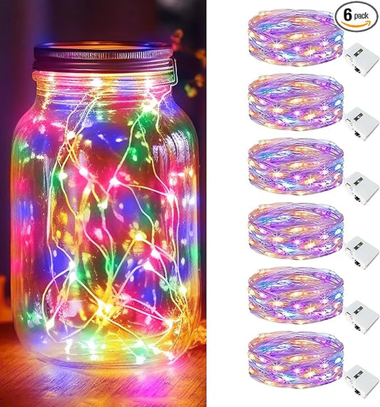 kolpop 6 Pack LED Fairy Lights Battery Operated, Mini Twinkle String Lights Battery Powered Waterproof for Christmas Mason Jars Party,Multicolor