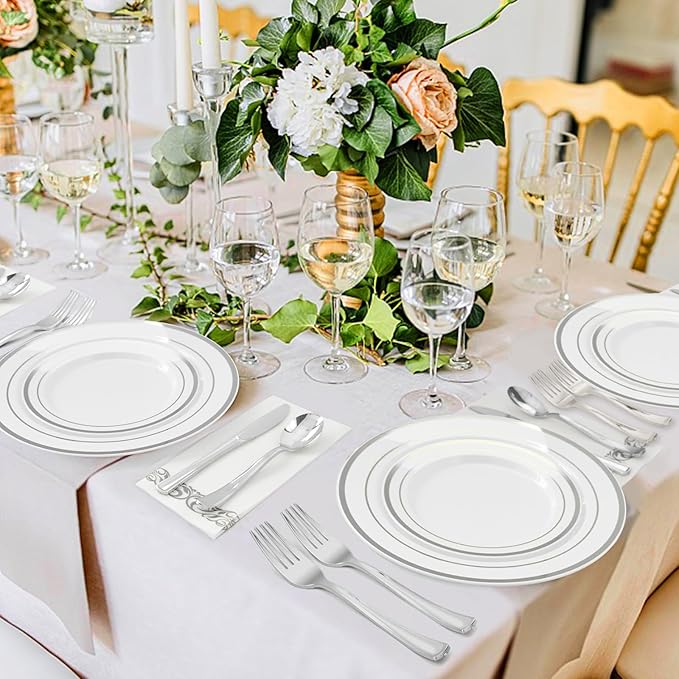 BESTVIP 60PCS Silver Plastic Silverware, Silver Disposable Utensils, Heavy Duty Cutlery Set of 30 Forks, 15 Spoons, 15 Knives for Party, Christmas, Wedding, Catering and Daily Use