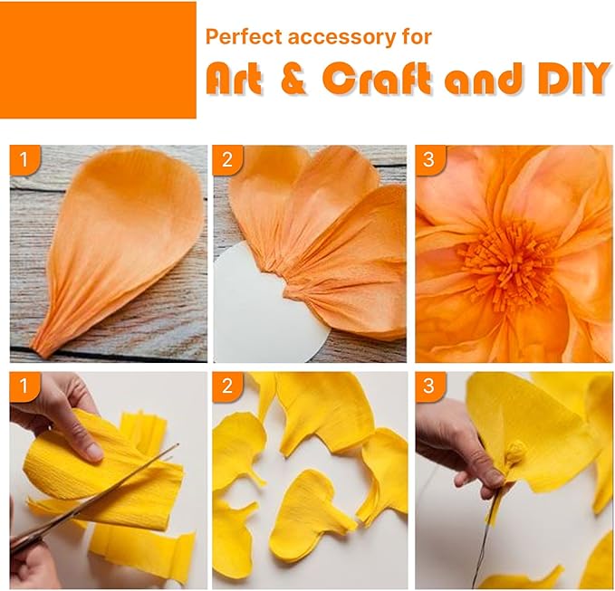 PartyWoo Yellow Crepe Paper Streamers 6 Rolls 492 ft Pack of Pastel Yellow Orange Crepe Paper for Graduation Little Cutie Sunflower Birthday Party Decorations (1.8 Inch x 82 Ft/Roll)