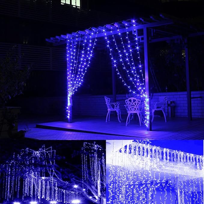 Fairy Lights Outdoor String Lights 33ft 100 LED with Memory Modes Controller, Extendable Christmas Lights Decorations for Wedding, Ramadan, Christmas, Valentine, Party, Patio, Indoor Outdoor (Blue)