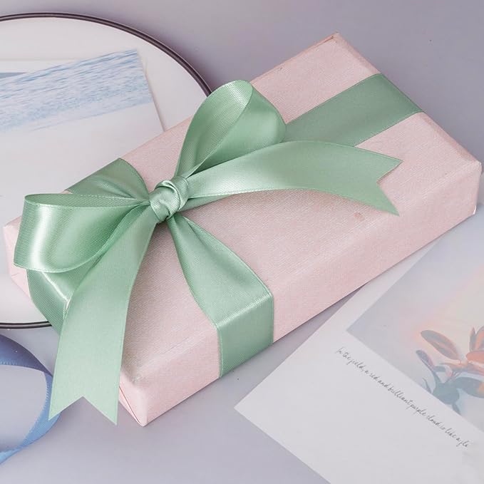 YASEO 1 Inch Sage Green Solid Satin Ribbon, 50 Yards Craft Fabric Ribbon for Gift Wrapping Floral Bouquets Wedding Party Decoration