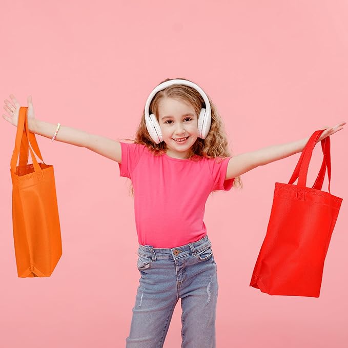 Aneco 24 Pack Party Non-Woven Gift Bags Reusable Tote Bags in Bulk Rainbow Goody Bag with Handles for Birthday Party Supplies