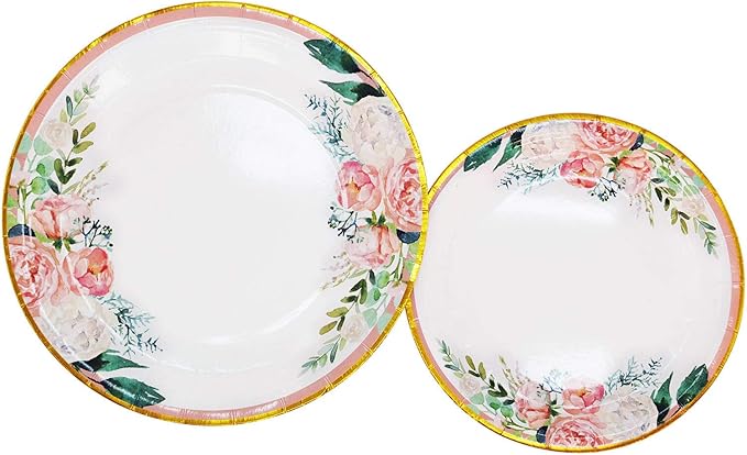 Boosolo Floral Party Supplies paper plates and Napkins Sets for 24 Guest-Include Floral Disposable Paper Plates,Cups,Napkin forr Bridal Shower,Birthday,Wedding,Bachelorette party Supplies