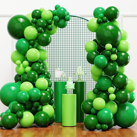 YMSZ Green Balloon Garland Arch Kit, Dark Green Lime Green Latex Balloons for St. Patrick's Day, Baby Shower, Jungle Safari Birthday Party Decorations