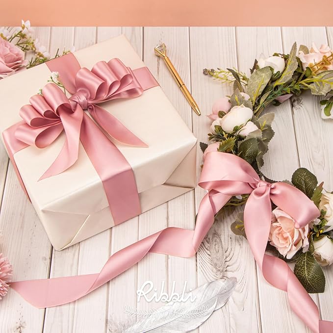 Ribbli Rose Gold Double Faced Satin Ribbon,1-1/2” x Continuous 25 Yards,Use for Bows Bouquet,Gift Wrapping,Wedding Decoration