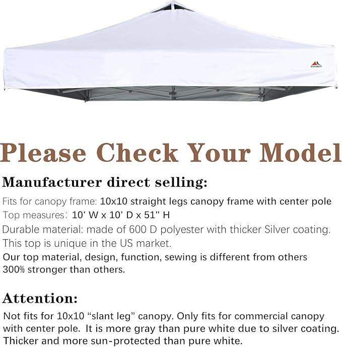 SCOCANOPY Commercial 10x10 Pop Up Canopy Replacement Cover Top with Air Vent,Canopy Cover ONLY, (Light Grey)