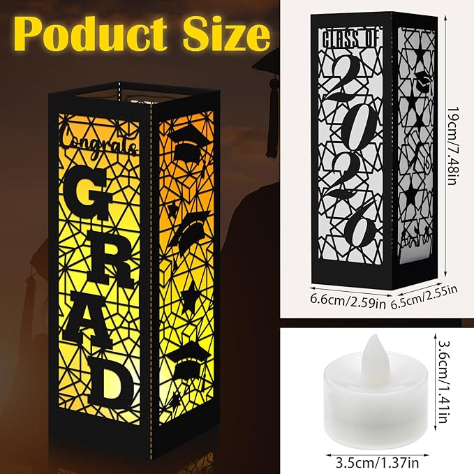 Rossesay 12 Pcs Graduation Table Centerpieces Boxes Class of 2026 Graduation Lanterns for Centerpieces with LED Candles Congrats Grad School College Photo Props for Party Table Decoration (Black)