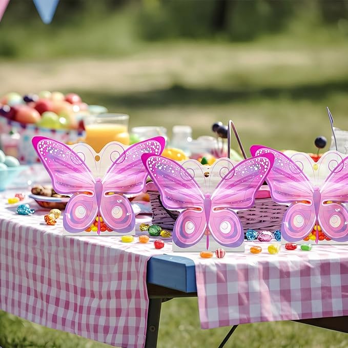 Resurhang 60 Pcs Butterfly Party Zipper Treat Bags Pink Food Goodie Gifts Bags Resealable Butterfly Themed Party Snack Candy Containers for Birthday Baby Shower Bridal Showers Supplies