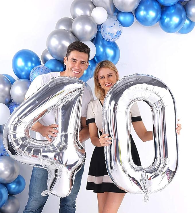 Silver 40 Number Balloons Big Giant Jumbo Large Number 40 Foil Mylar Balloons for Women Men 40th Birthday Party Supplies 40 Anniversary Even ts Decoration