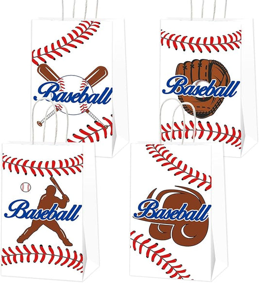 gisgfim 16 Pieces Baseball Party Favor Snack Bags Baseball Theme Birthday Goodie Treat Paper Bags Sports Party Supplies Decorations for Baby Shower Birthday Gifts