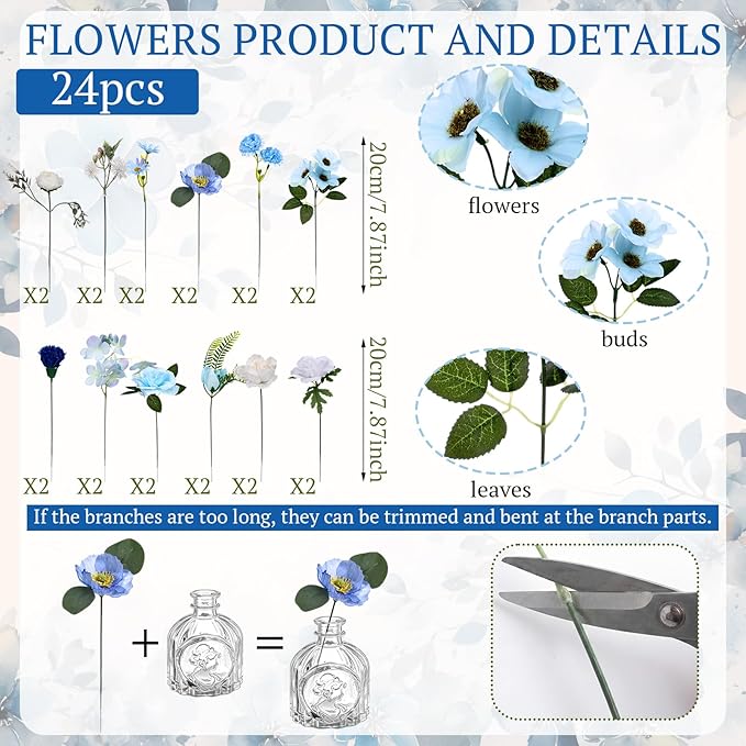 36 Pcs Spring Flowers Centerpiece for Tables Artificial Wildflowers Fake Flowers in Vase Small Floral Arrangement with Vases for Spring Wedding Baby Shower Party