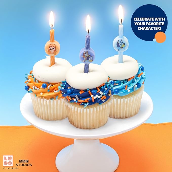 6 Bluey Birthday Cake Candles | Birthday Candles for Cake Decorations Featuring Bluey and Bingo, Blue & Orange, for Party