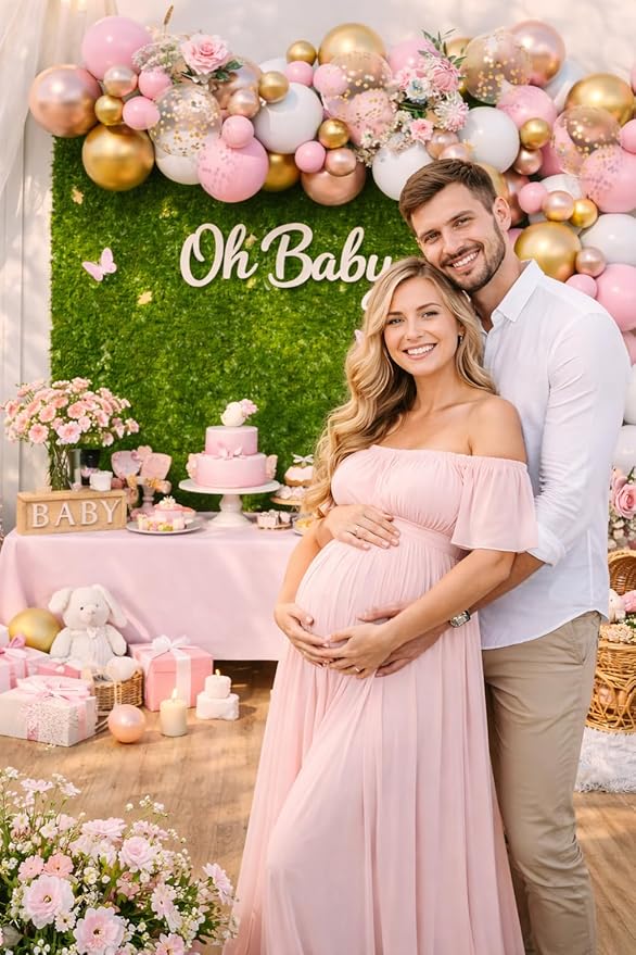 Rose Gold Pink White Balloon Garland Arch 160PCS Confetti Balloons Baby Shower Once Upon a Time Princess Birthday Fairytale Engagement Bridal Shower Party Decoration