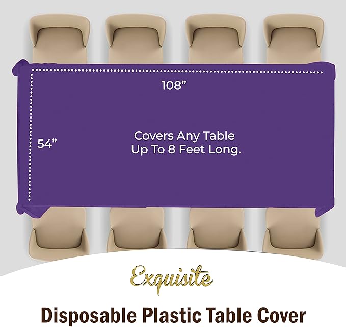 Exquisite Party Solids 6-Pack Premium Plastic Tablecloth 54in. x 108in. Rectangle Plastic Table Cover - Purple