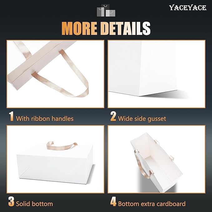White Gift Bags Large Size, 20Pcs 12.5"x4.5"x11" Large Gift Bags Bulk, White Paper Shopping Bags with Handles, Boutique Bags, Party Bags
