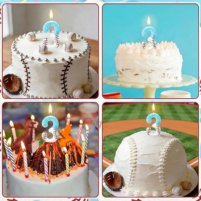 Conelist Ice Cream Drip Baseball Birthday Candle Number 3, Baseball Ice Cream Drip Birthday Cake Topper Candle Number 3 for Cake Sport Teams Theme Anniversary Celebration Party Decoration Favor Supply