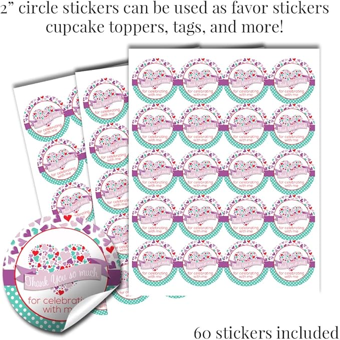 Sweetheart Pink & Purple Hearts Valentine's Day Birthday Party Sticker Bundle Kit 429 Pieces! Includes 2" Circle Stickers for Favors, Mini Candy Bar Wrappers & Round Candy Kiss Stickers