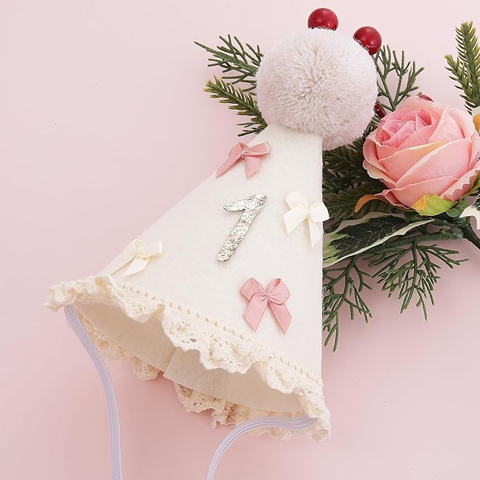Bow Half Birthday Hat for Her – Pink 1/2 Crown, Half Way to One Bday Baby Girl Party Hat Decor, Cake Smash Outfit