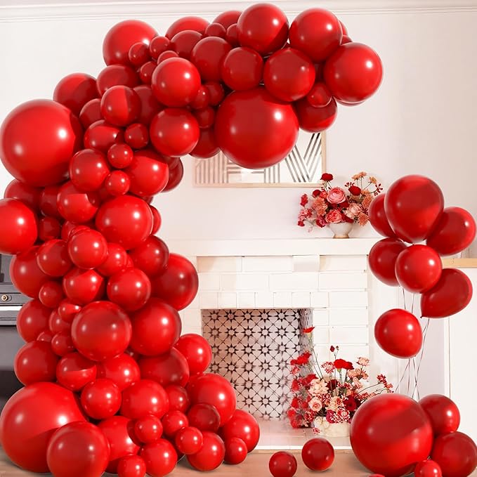Amandir 153pcs Red Balloons Arch Garland Kit Different Sizes 18 12 10 5 Inch Red Latex Balloon for Birthday Wedding Anniversary Cherry Casino Movie Valentine's Day Christmas Party Decorations