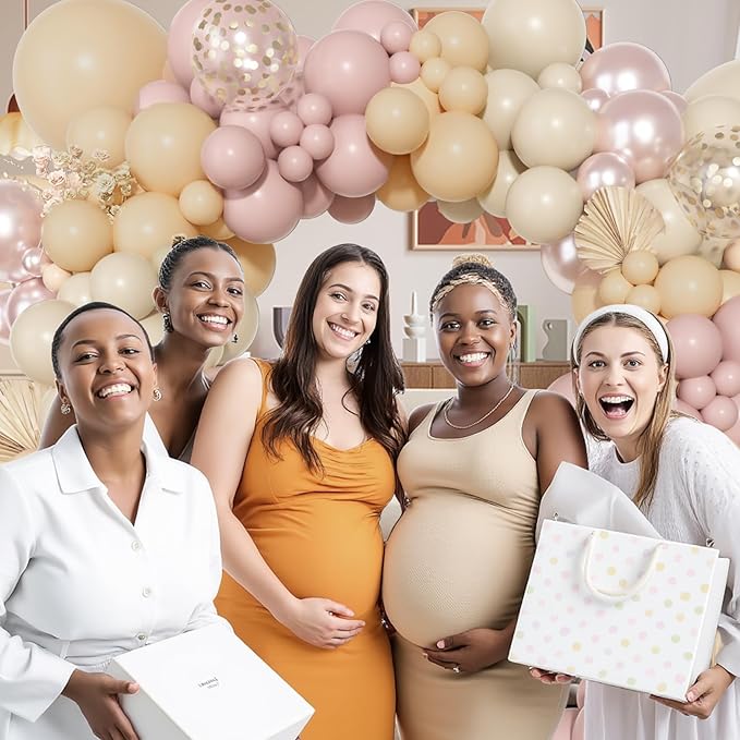 Ouddy Party Boho Dusty Pink Balloons Garland Arch Kit, Different Sizes 18 12 10 5 Inch Pastel Pink Sand White Pearl Latex Confetti Balloon for Baby Bridal Shower Birthday Women Girls Party Decorations
