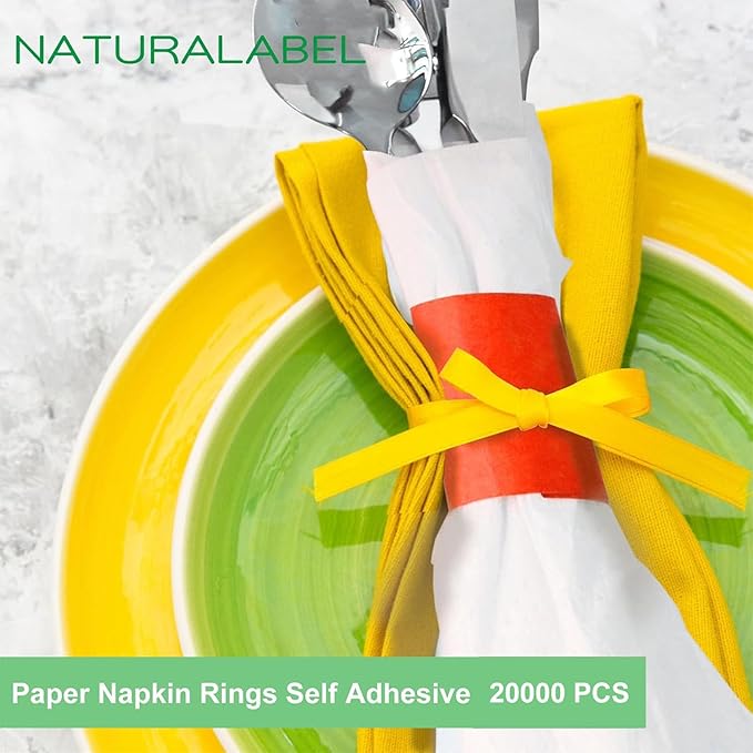 NATURALABEL Bulk Pack of 20,000, Self-Adhesive Napkin Bands for Small Business, Restaurants, Events - 10 Boxes, 2000 per Box (Red)