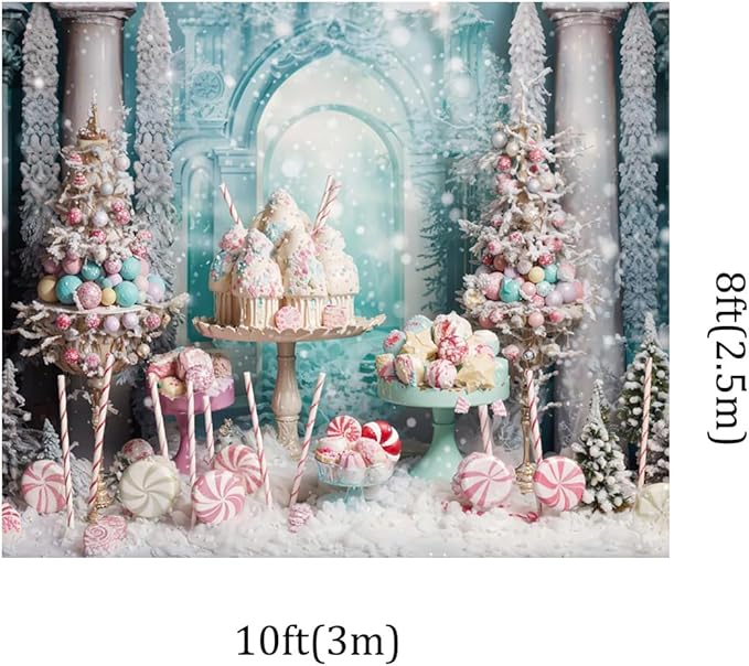 Kate 10x8ft Christmas Candy Tree Photography Backdrops Dreamlike Snowflake Ice Cream Cake Cup Christmas Decoration Photo Background Xmas Happy Birthday Party Baby Shower Backgrounds Video