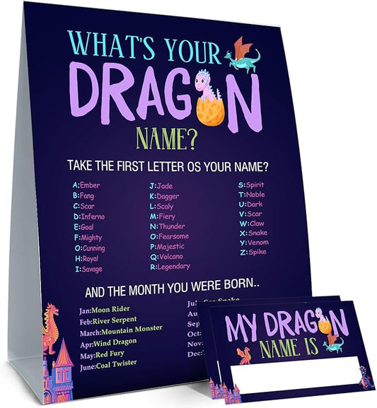 Dragon Birthday Party Decorations-Birthday Party Games,Dragon Theme Birthday Party Sign,Baby Shower Decorations,Birthday Party Game,Baby Shower Games,What's your Dragon Name