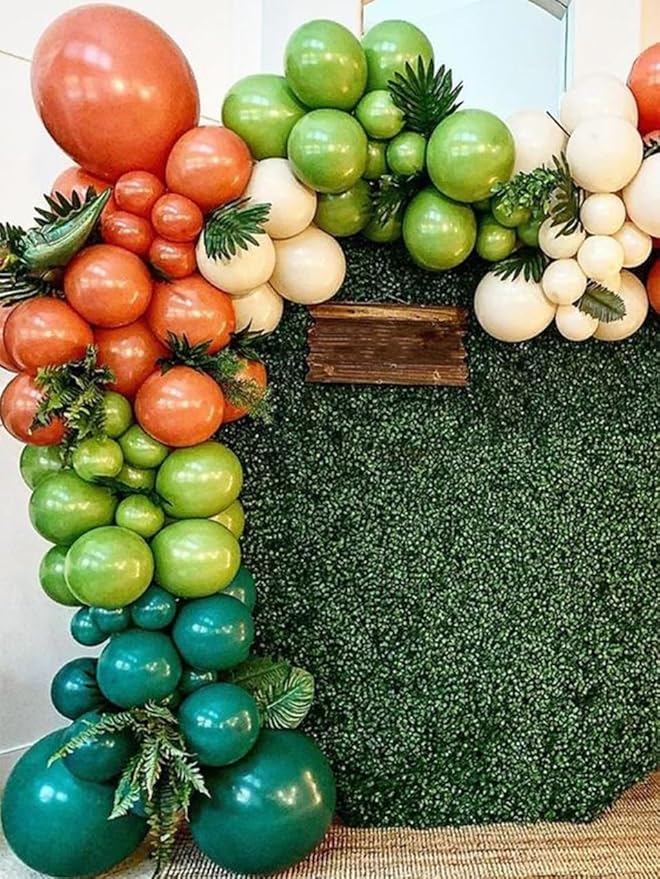 Dinosaur Balloon Arch, Dinosaur Balloon Garland Kit, Retro Green Orange Brown Balloons with Dinosaurs Foil Balloon for Dino Themed Party Decorations Jungle Safari Birthday Party Supplies