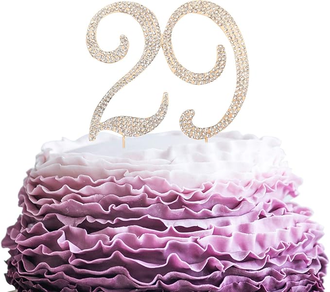 LINGPAR 29 Years Birthday Cake Topper - New Best Crystal Rhinestone 29th Wedding Anniversary Or 29 Years Old Cake Topper Party Decoration Gold