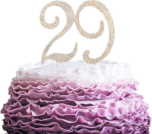 LINGPAR 29 Years Birthday Cake Topper - New Best Crystal Rhinestone 29th Wedding Anniversary Or 29 Years Old Cake Topper Party Decoration Gold
