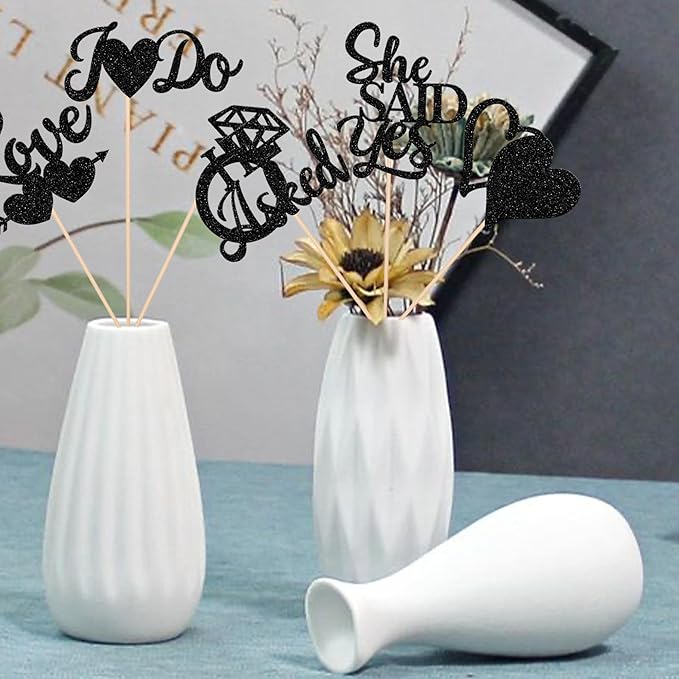 12 Pack He Asked She Said Yes Centerpiece Sticks Love Heart I do Ring Table Centerpiece Sticks for Wedding Engagement Bridal Theme Party Supplies Gold (black)