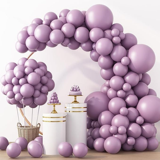 RUBFAC Dusty Purple Balloons 129pcs Different Sizes Pack of 18 12 10 5 Inch, Latex Light Lavender Lilac Balloon Garland Arch Kit for Wedding Baby Shower Gender Reveal Birthday Party Decorations