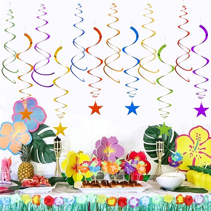 GAKA Rainbow Foil Hanging Ceiling Swirls Garland,Colourful Star Swirl Streamer Decorations for Birthday,Anniversary,Graduation Party Supplies(24Pcs)