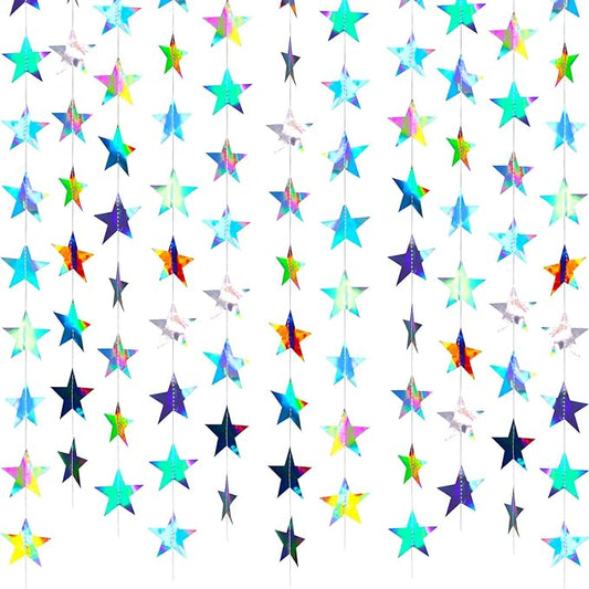 Patelai Glitter Star Garland Banner 2026 Graduation Decor 130 Feet Star Hanging Banner Twinkle Backdrop for Party Birthday Classroom Wedding Supplies(Holographic Iridescent)