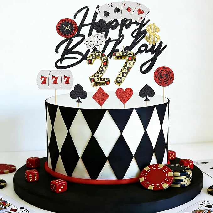 Casino Birthday Number Candles for Cake, Poker Birthday Candles for Casino Themed Birthday Party Decoration, Glitter Casino Birthday Cake Topper for Casino Night Theme Birthday Cake(Number 40)