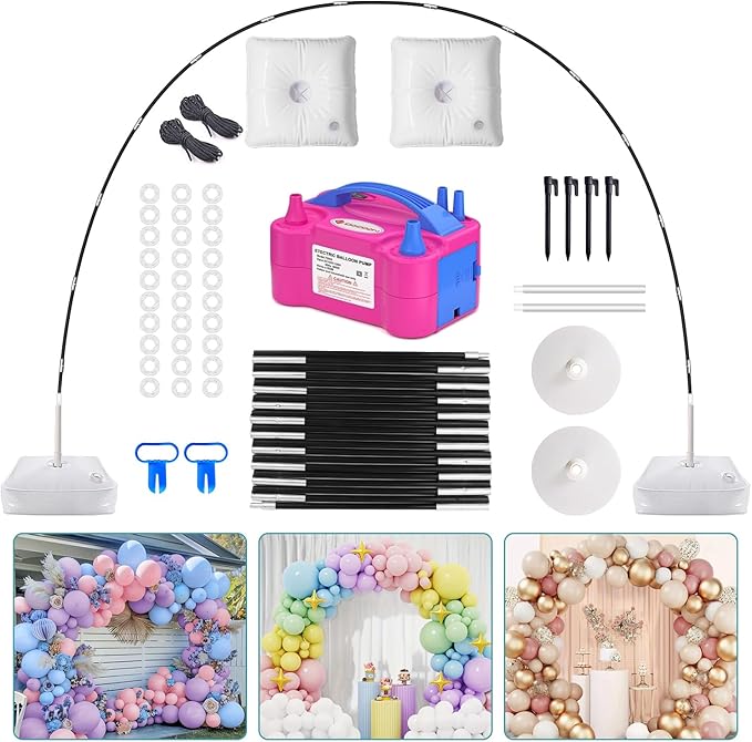 IDAODAN Balloon Arch Kit and Balloon Pump, Balloon Arch Stand with Electric Balloon Pump, Adjustable Wide Garland Arch for Wedding Baby Shower Birthday Party Supplies Decorations