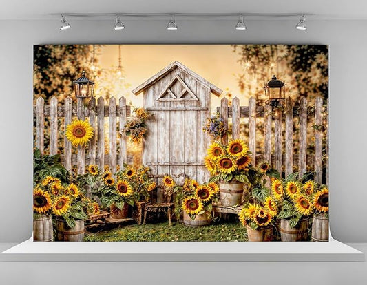 Kate 10x6.5ft Yellow Sunflowers Backdrops for Photography Rustic Wooden Fence Background Bridal Baby Shower Sweet Birthday Party Decoration Studio Backdrop