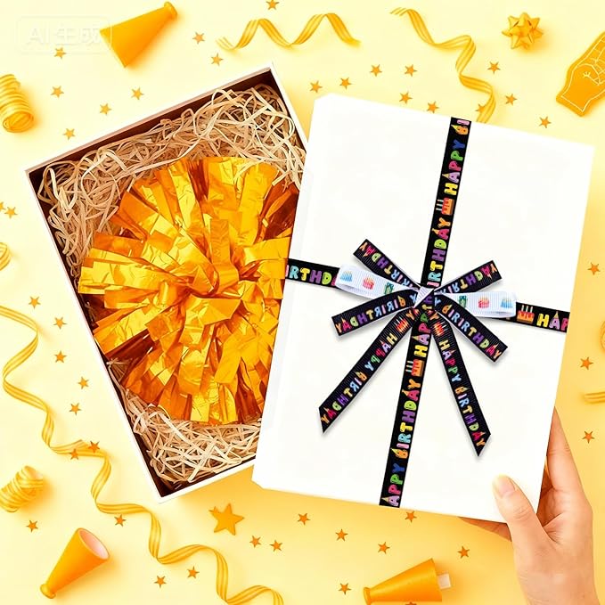 6 Roll Happy Birthday Birthday Ribbon Set, 3/8 Inch x 30 Yards Grosgrain Decorative Ribbons, Candle Cake Gift Pattern Colorful Ribbons for Gift Wrapping Birthday Baby Shower Decoration