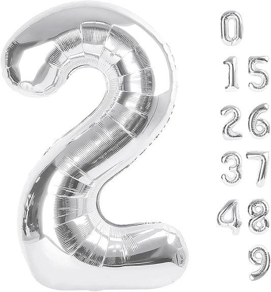 2 Numbers Balloon 40 Inch Silver Two Balloon Number Birthday Decor, 2nd 12 21st Party Celebration Decorations Graduations Wedding Baby Shower
