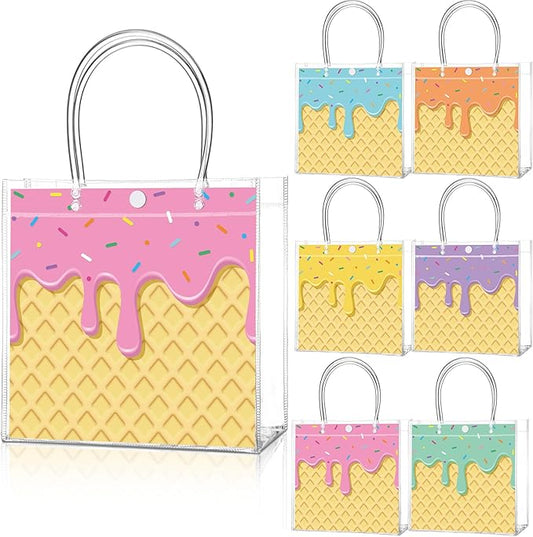 Aliceset 24 Pcs Gift Bags with Handle Clear PVC Candy Treat Goodies Tote Bags for Summer Birthday Party Favor Supplies
