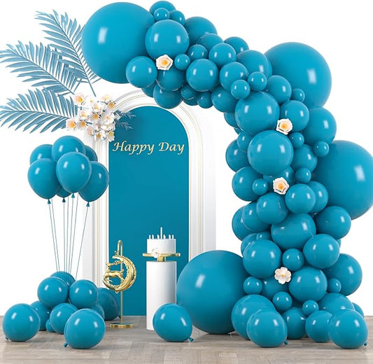 Voircoloria 130pcs Peacock Blue Balloons Different Sizes 18" 12" 10" 5" Teal Blue Latex Balloon Garland Arch Kit for Birthday Baby Shower Graduation Wedding Gender Reveal Anniversary Party Decorations