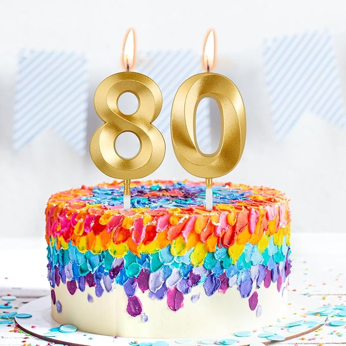 Birthday Candles, 1.96 Inch Number 80 Happy Birthday Candles, Number Candles Decoration for Birthday Party and Anniversary Celebration(Champagne Gold)