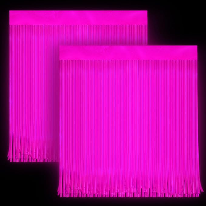 2 Pack Glow in The Dark Curtains Party Supplies 6.6 x 3.3 Ft Glow Tinsel Foil Fringe Curtains Purple Photo Booth Prop Backdrop Streamer for Birthday Holiday Neon Party Decorations