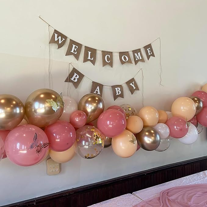 Retro Pink Balloons, 12 Inch Dusty Pink Metallic Gold White Balloons, Blush Beige Neutral Nude Chrome Champagne Gold Latex Balloon for Women Boho Birthday Wedding Baby Bridal Shower Party Mothers Day