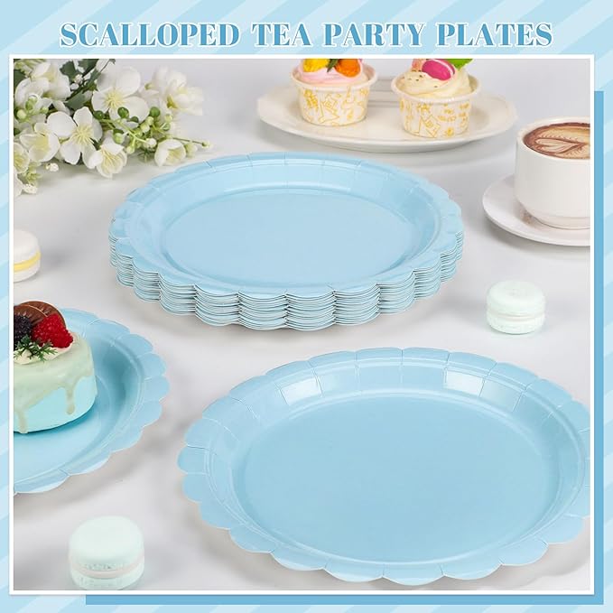 NatNarr 30 Pcs Light Blue Plates, 9 Inch Scalloped Graduation Plates Blue Dessert Party Plate Cute Paper Plate for kindergarten Graduation, Boy Baby Shower, Birthday