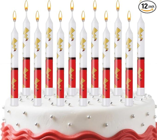 12PCS Red and White Cartoon Themed Brithday Candles, Lightning Anime Characters Candle Cake Topper for Boys Girls Party Decoration
