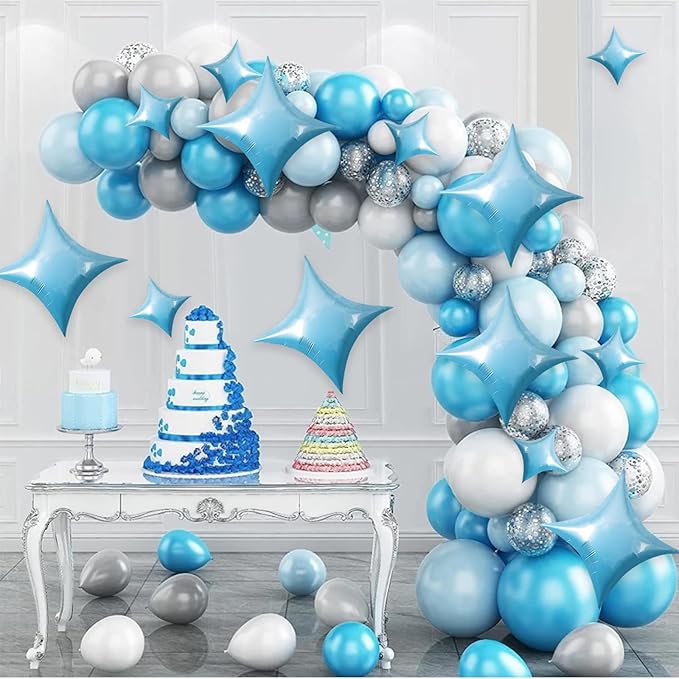TONIFUL 30Pcs 26In&10In Star Balloons Large Blue Four Pointed Star Shape Foil Balloons Mini Star Mylar Balloons for Birthday Wedding Baby Shower Anniversary Engagement Party Decorations Supplies