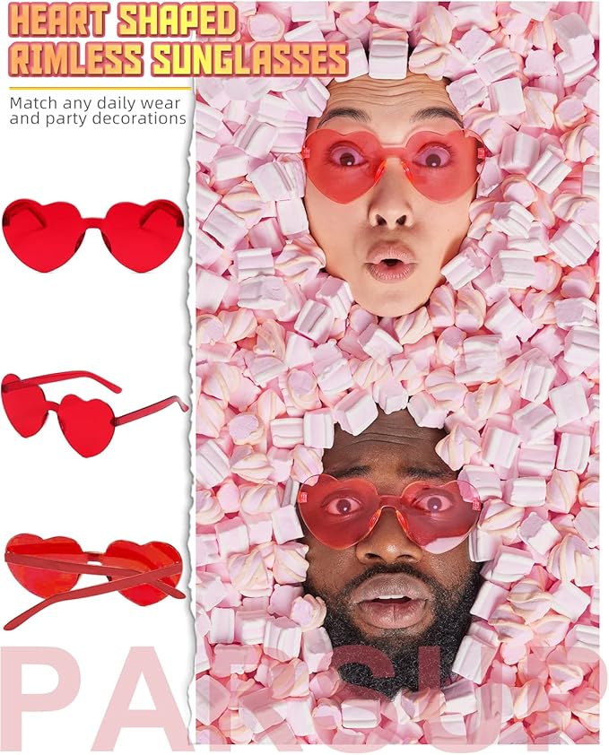 PARSUP 14 Pairs Heart Shaped Rimless Frameless Sunglasses Transparent Candy Color Glasses Tinted Eyewear Bachelorette Party Favors Photo Booth Props,14 Colors